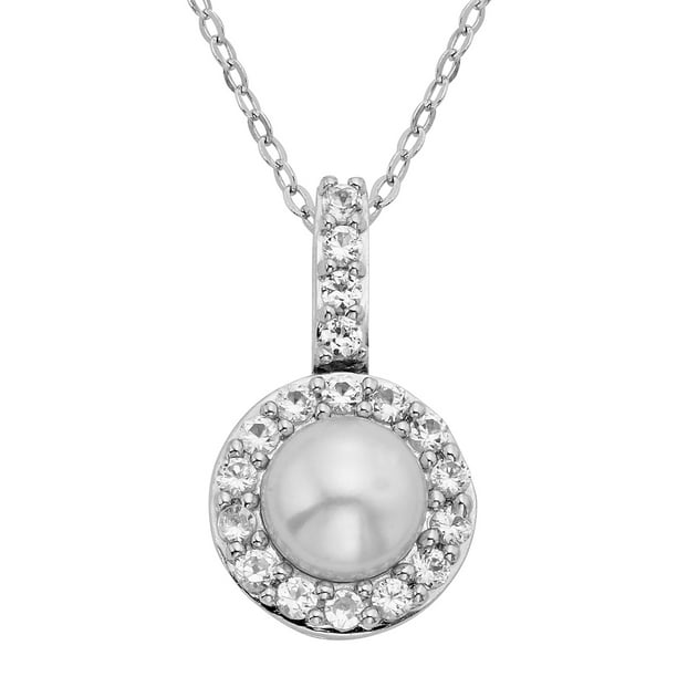DiamondMuse Gemstone & Created White Sapphire Pendant in Sterling Silver 